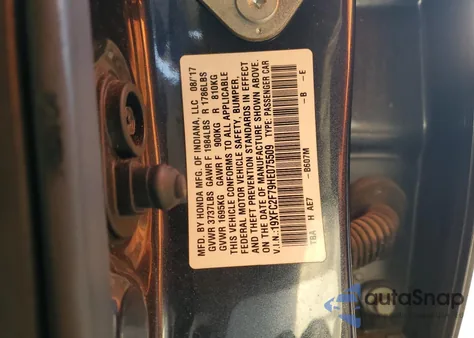 2017 Honda Civic Ex z USA, uszkodzony, nr VIN 19XFC2F79HE075509